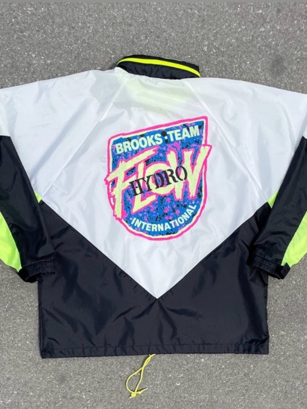 Vtg 90s Brooks International Hydro Flow Windbreaker Jacket Neon Yellow Unisex